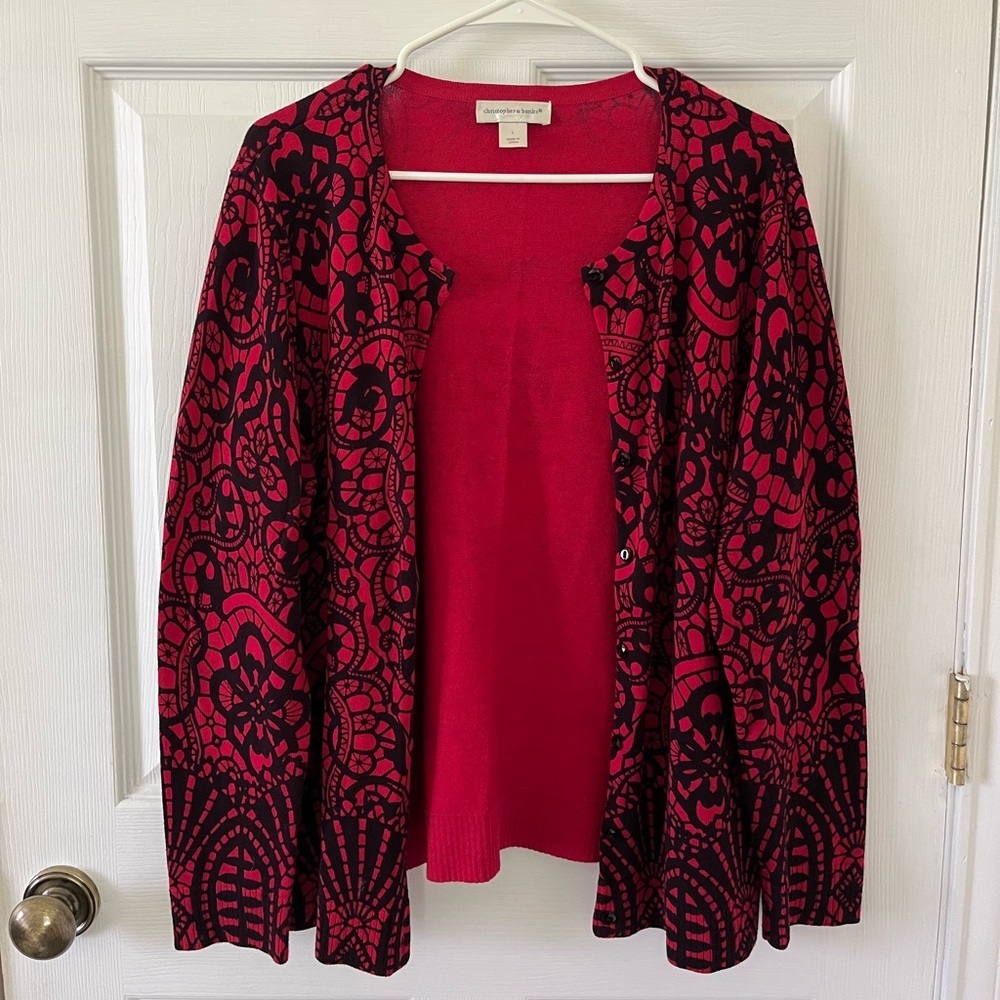 Christopher & Banks Red and Black Patterned Cardigan